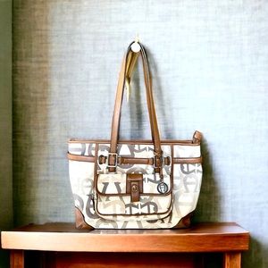 ETIENNE AIGNER large brown signature logo canvas tote